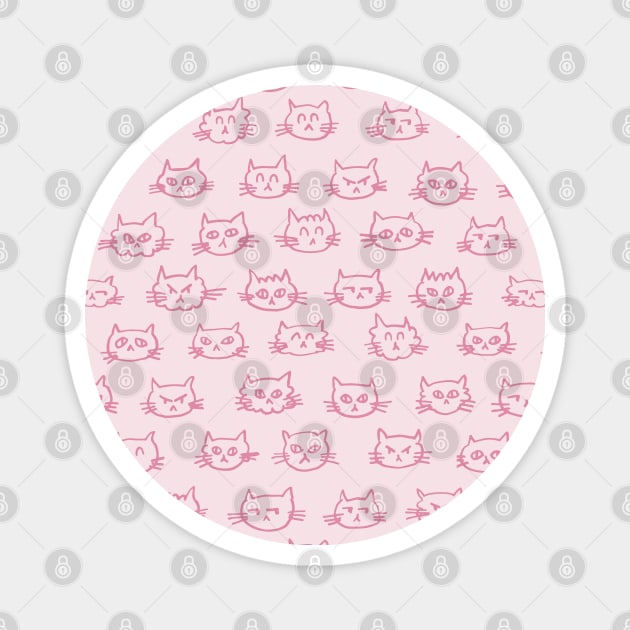 Funny cat faces expressions pattern in pink Magnet by Aidi Riera